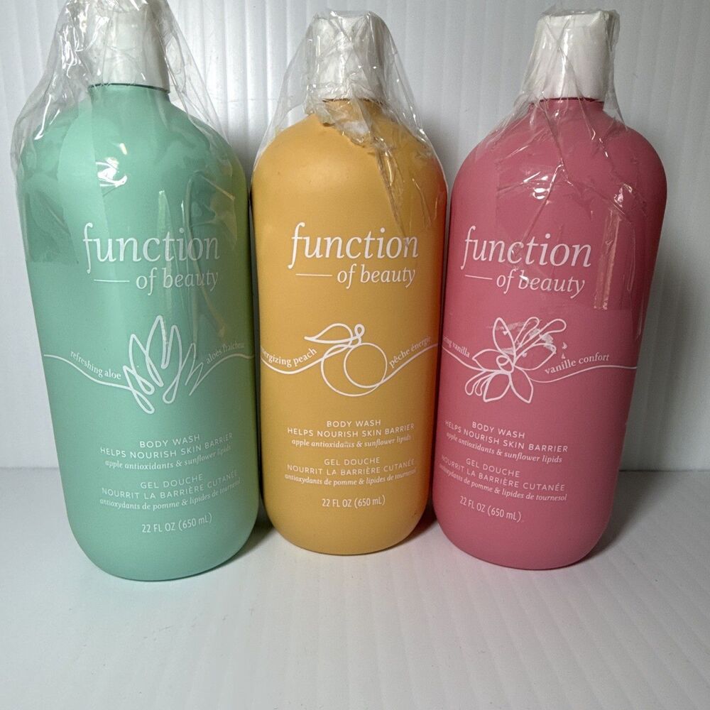 3Function of Beauty Body Wash Gel Vegan Sulfate-Free Aloe Peach Vanilla 22 fl
